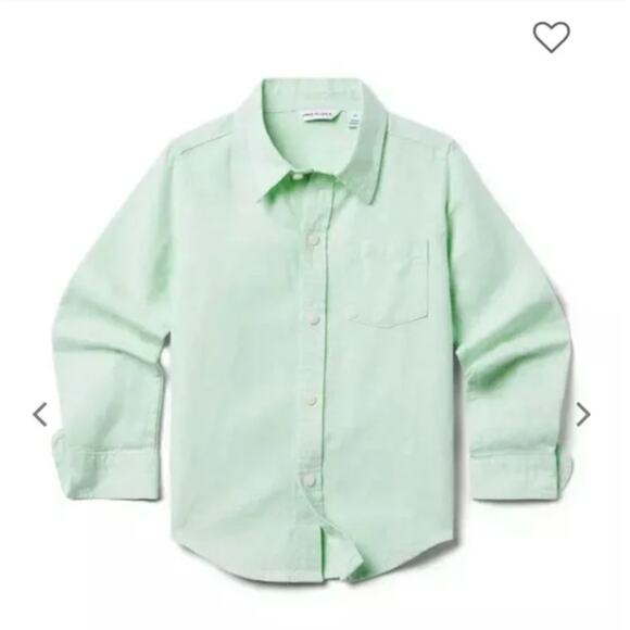 Janie and Jack Size 4 Button Down Light Green Cotton Linen Shirt - Picture 1 of 6